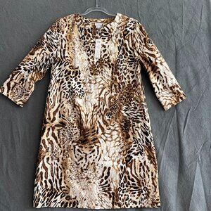 Chicos sz 1 SHORT DRESS POPLIN TUNIC LEOPARD DRESS PATTERN CAMEL nwt
